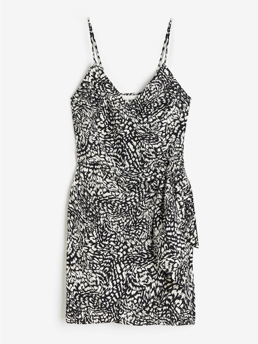 H&M Black and White Printed Mini Wrap Dress